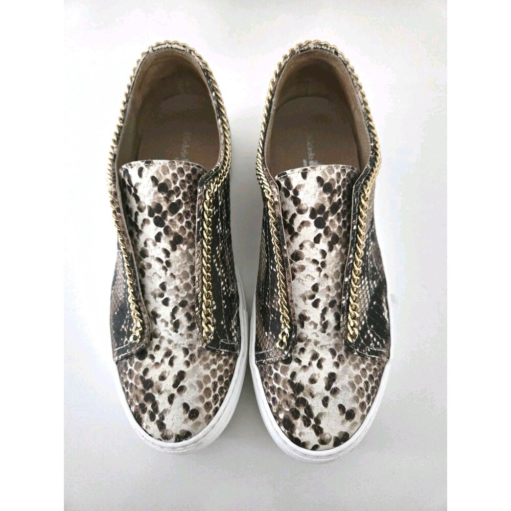 Michele Lopriore Milano Snake Print Platform Sneakers 7.5 Gold Chain Italy